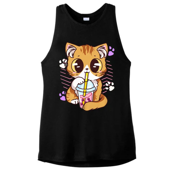 I Just Really Love Anime Cute Kawaii Cat Boba Bubble Milk Tea Anime Neko Kitten Ladies Tri-Blend Wicking Tank