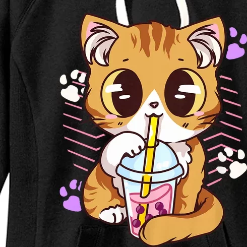 I Just Really Love Anime Cute Kawaii Cat Boba Bubble Milk Tea Anime Neko Kitten Women's Fleece Hoodie