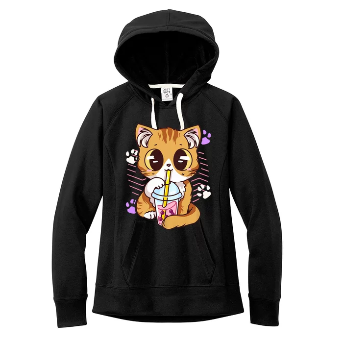 I Just Really Love Anime Cute Kawaii Cat Boba Bubble Milk Tea Anime Neko Kitten Women's Fleece Hoodie