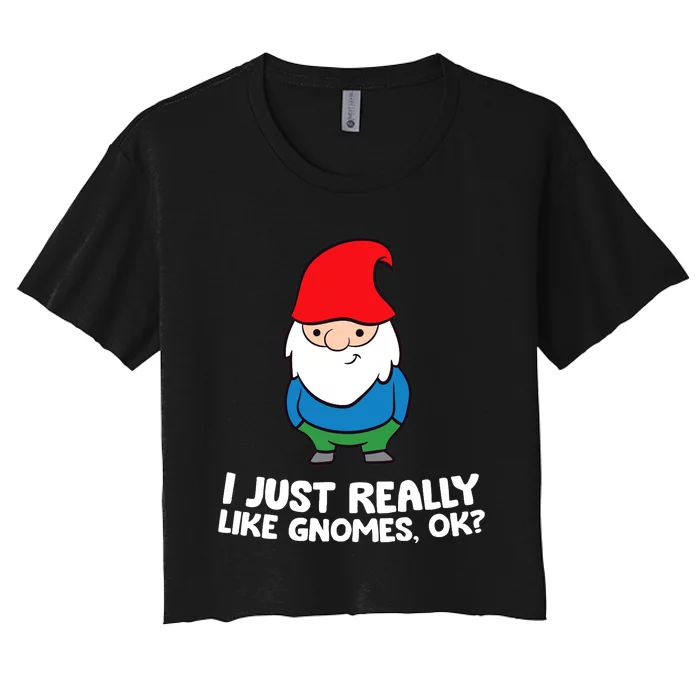 I Just Really Like Gnomes, Ok? Garden Gnome Premium Women's Crop Top Tee