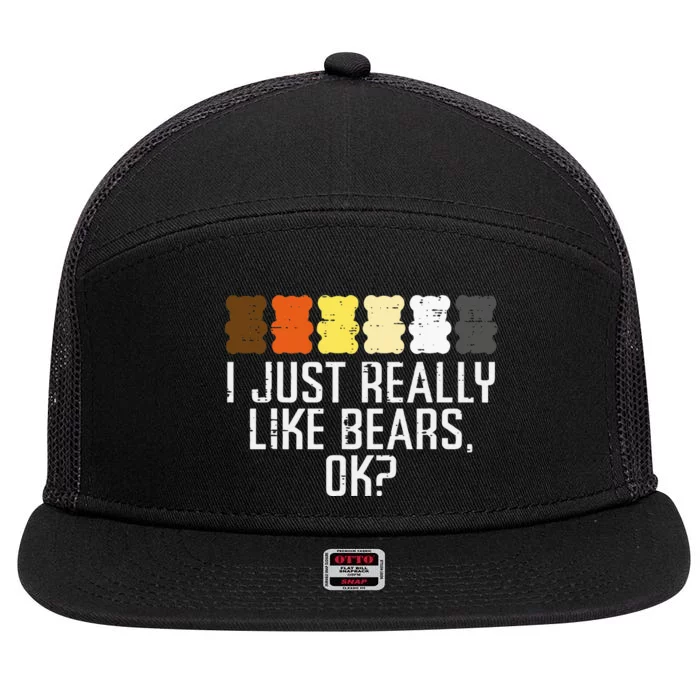 I Just Really Like Bears Ok Gay Cute Lgbt Rainbow Pride Flag 7 Panel Mesh Trucker Snapback Hat