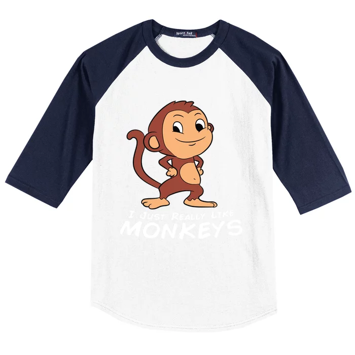 I Just Really Like Monkeys Funny Monkey Gift Baseball Sleeve Shirt