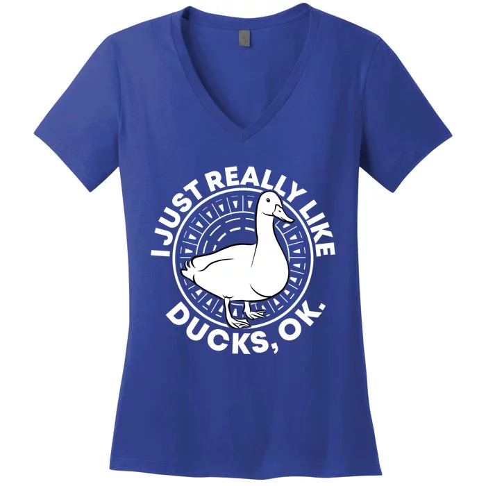 I Just Really Like Ducks Funny Vintage Duck Gift Women's V-Neck T-Shirt