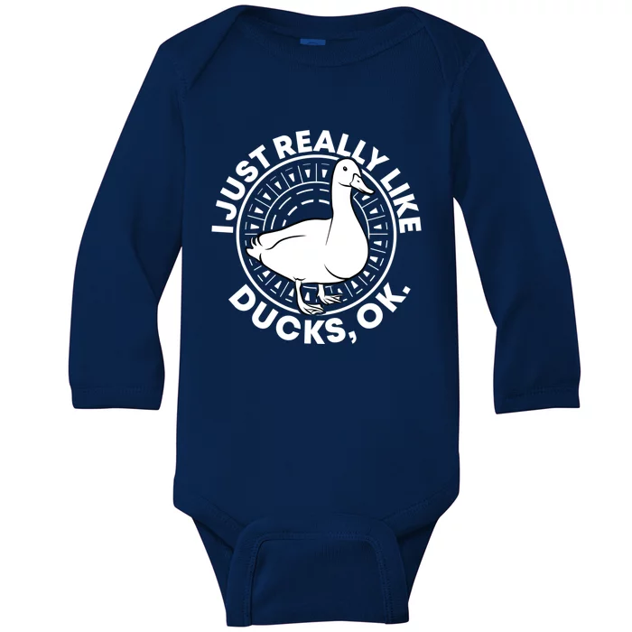 I Just Really Like Ducks Funny Vintage Duck Gift Baby Long Sleeve Bodysuit