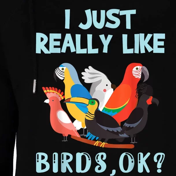 I Just Really Like Birds Ok Funny Toucan Macaw Parrot Womens Funnel Neck Pullover Hood