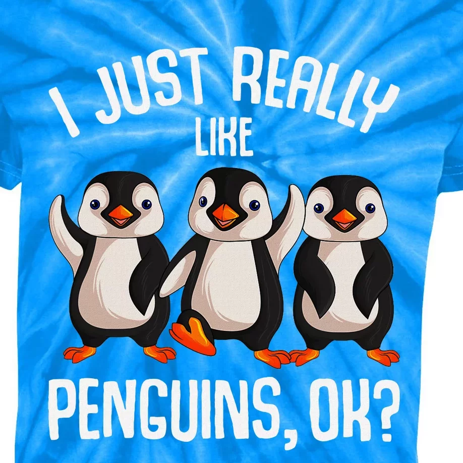 I Just Really Like Penguins Kids Tie-Dye T-Shirt