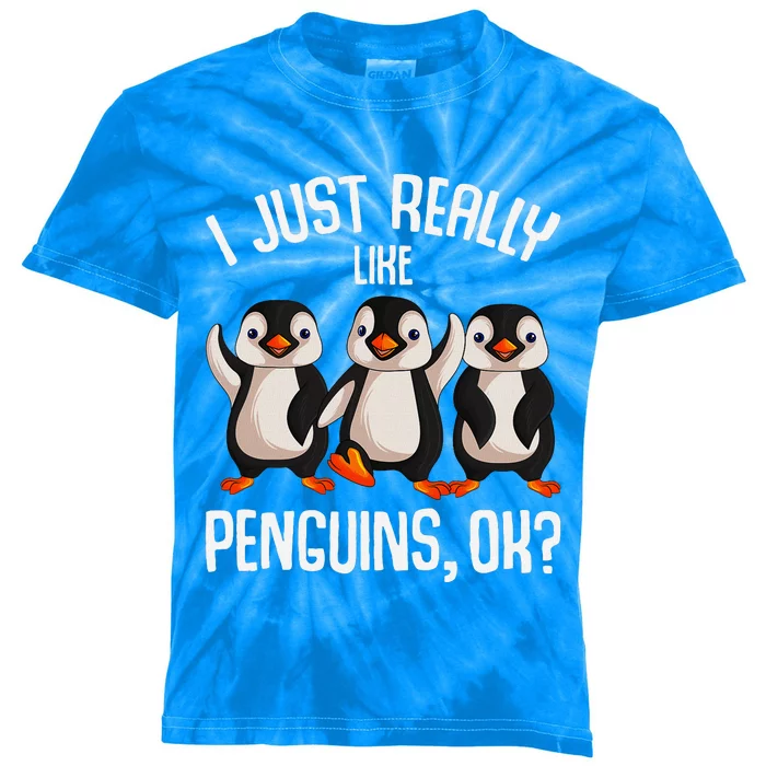 I Just Really Like Penguins Kids Tie-Dye T-Shirt