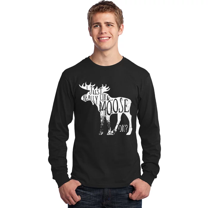 I Just Really Like Moose Stuff Christmas Long Sleeve Shirt