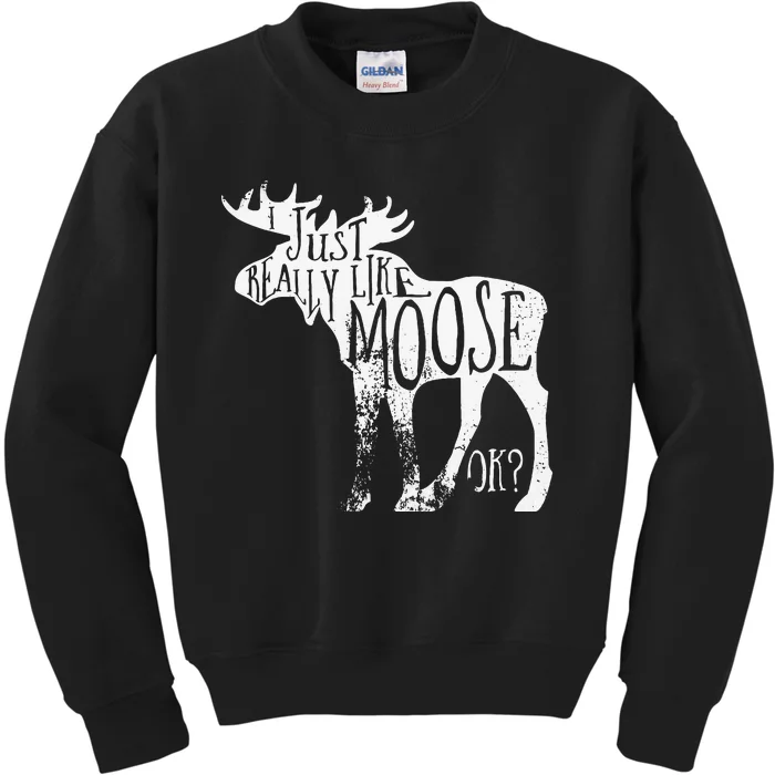 I Just Really Like Moose Stuff Christmas Kids Sweatshirt