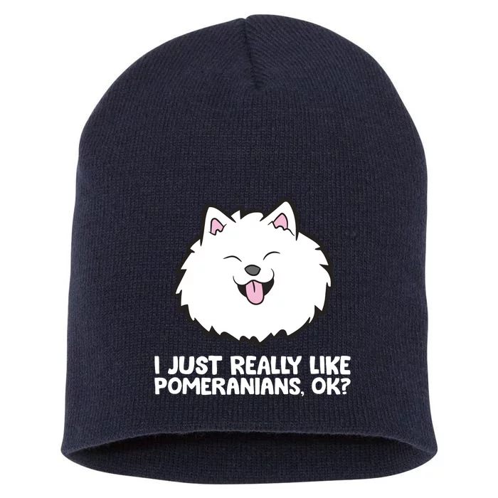 I Just Really Like Pomeranians Ok Cute Pomeranian Dog Short Acrylic Beanie