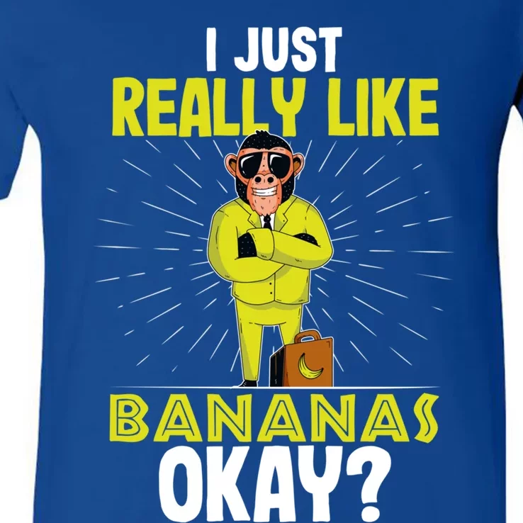 I Just Really Like Banana Okay Fruit Food Lover Funny Design Gift V-Neck T-Shirt