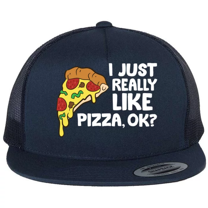 I Just Really Like Pizza Ok? Funny Pizza Gift Flat Bill Trucker Hat