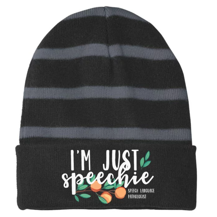 Im Just Speechie Pathologist Speech Language Therapy Striped Beanie with Solid Band