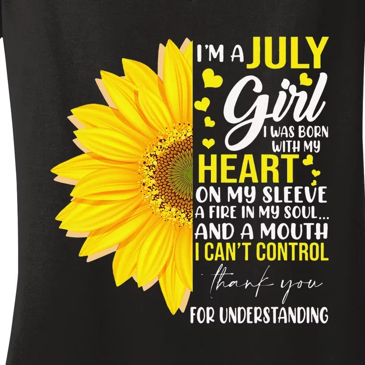 Im July Sunflower Matching Born On July Birthday Women's V-Neck T-Shirt