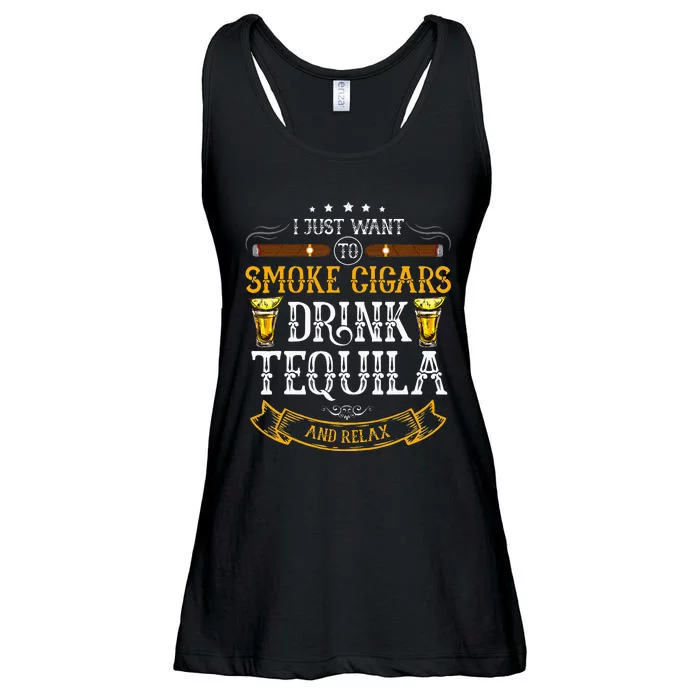 I Just Want To Smoke Cigars Drink Tequila And Relax Funny Ladies Essential Flowy Tank