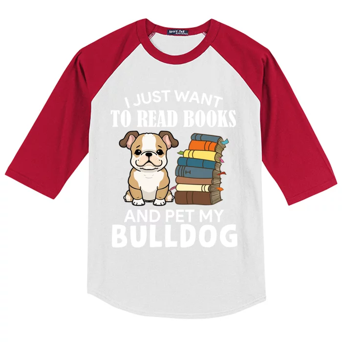 I Just Want To Read Books And Pet My Bulldog Dog Lover Xmas Cute Gift Kids Colorblock Raglan Jersey