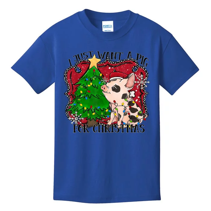 I Just Want A Pig For Christmas Holiday Tree Piglet Cute Funny Gift Kids T-Shirt