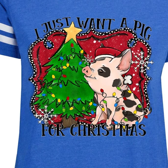 I Just Want A Pig For Christmas Holiday Tree Piglet Cute Funny Gift Enza Ladies Jersey Football T-Shirt