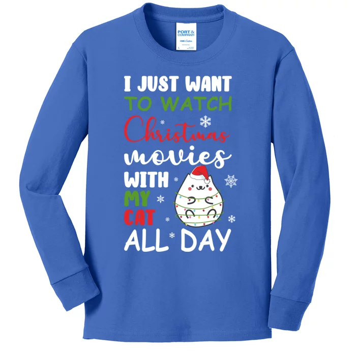 I Just Want To Watch Christmas Movies With My Cat Lovers Funny Gift Kids Long Sleeve Shirt