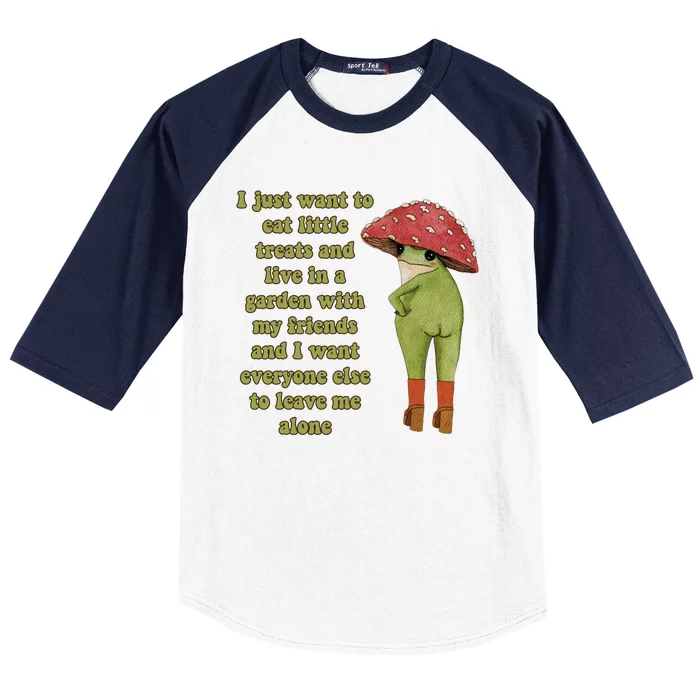 I Just Want To Eat Little Treats Funny Cartoon Frog Baseball Sleeve Shirt