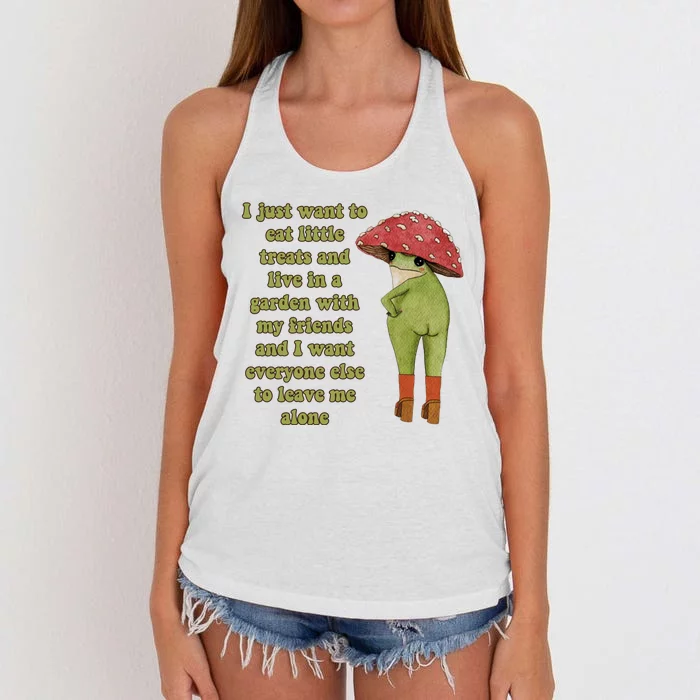 I Just Want To Eat Little Treats Funny Cartoon Frog Women's Knotted Racerback Tank