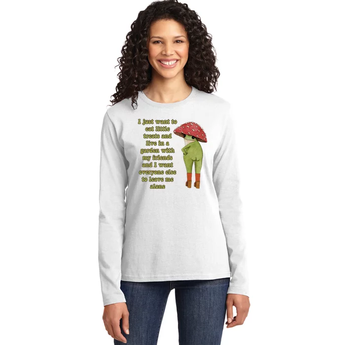 I Just Want To Eat Little Treats Funny Cartoon Frog Ladies Long Sleeve Shirt