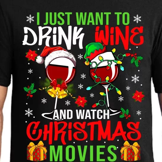 I Just Want To Wine And Watch Xmas Movies Santa Wines Great Gift Pajama Set