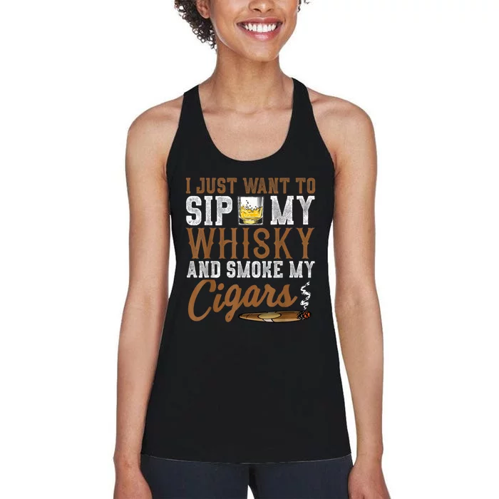 I Just Want To Sip My Whiskey & Smoke My Cigars Grandpa Women's Racerback Tank