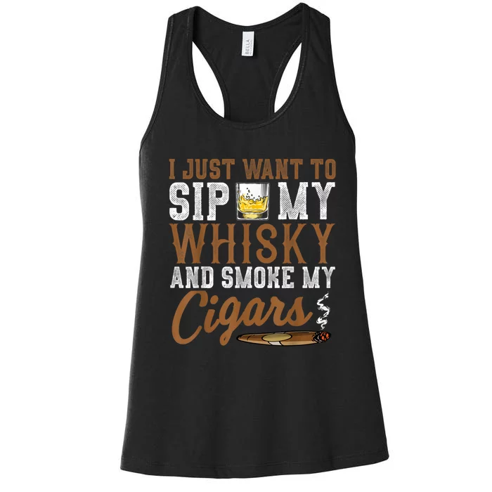 I Just Want To Sip My Whiskey & Smoke My Cigars Grandpa Women's Racerback Tank