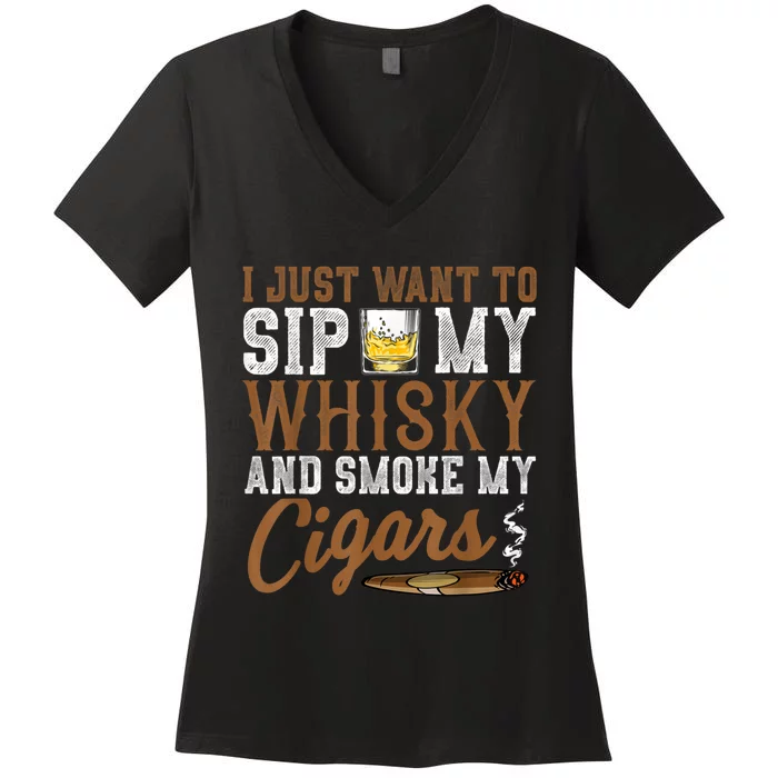 I Just Want To Sip My Whiskey & Smoke My Cigars Grandpa Women's V-Neck T-Shirt