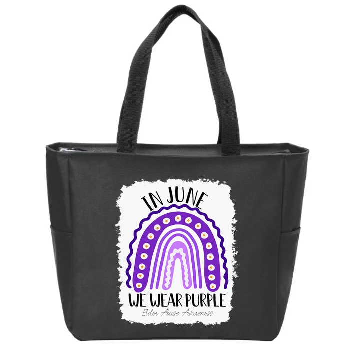 In June We Wear Purple World Elder Abuse Awareness Rainbow Zip Tote Bag