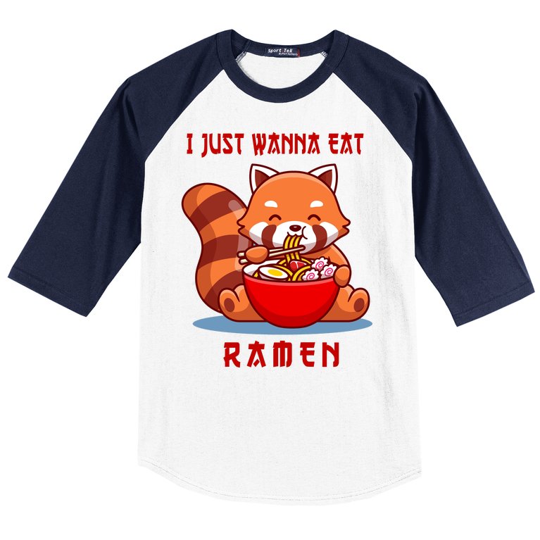 I Just Wanna Eat Ramen Cute Red Panda Baseball Sleeve Shirt