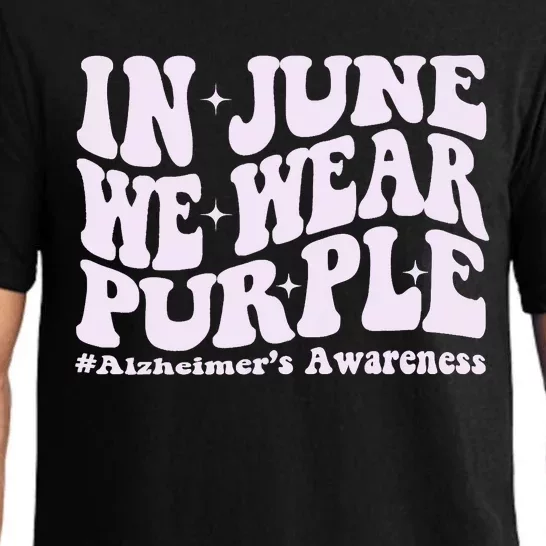 In June We Wear Purple Alzheimers Awareness Groovy & Wavy Pajama Set