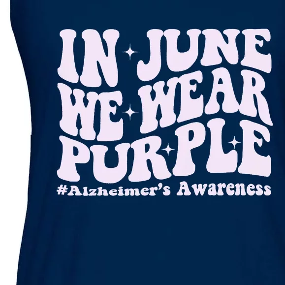 In June We Wear Purple Alzheimers Awareness Groovy & Wavy Ladies Essential Flowy Tank