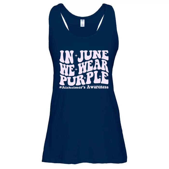 In June We Wear Purple Alzheimers Awareness Groovy & Wavy Ladies Essential Flowy Tank