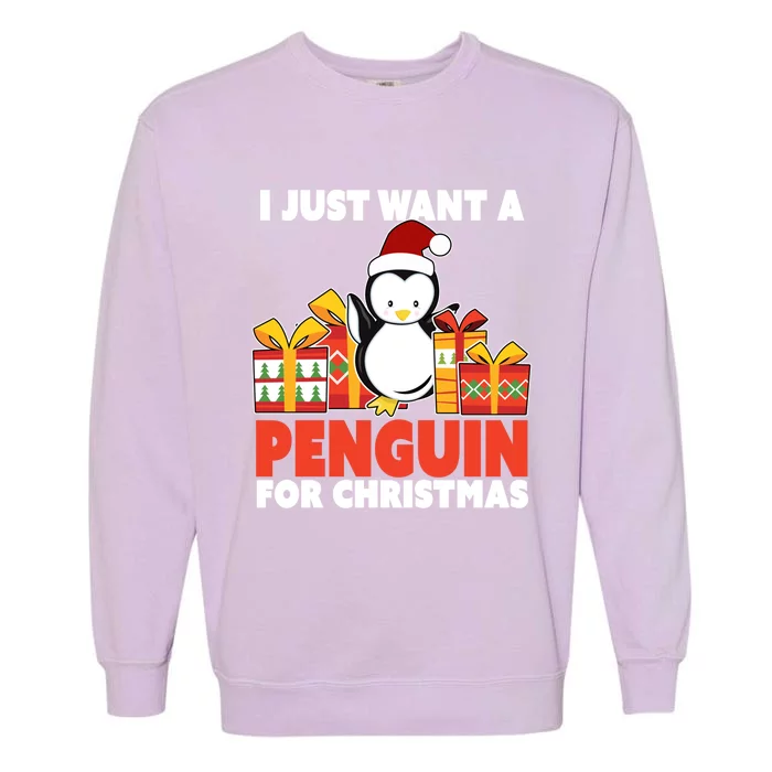 I Just Want A Penguin For Christmas Cute Penguin Christmas Gift Garment-Dyed Sweatshirt