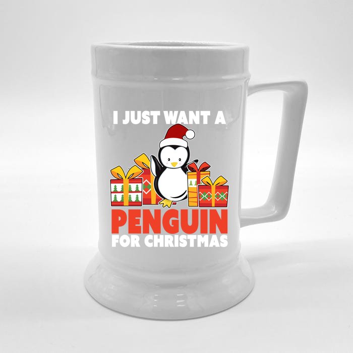 I Just Want A Penguin For Christmas Cute Penguin Christmas Gift Front & Back Beer Stein