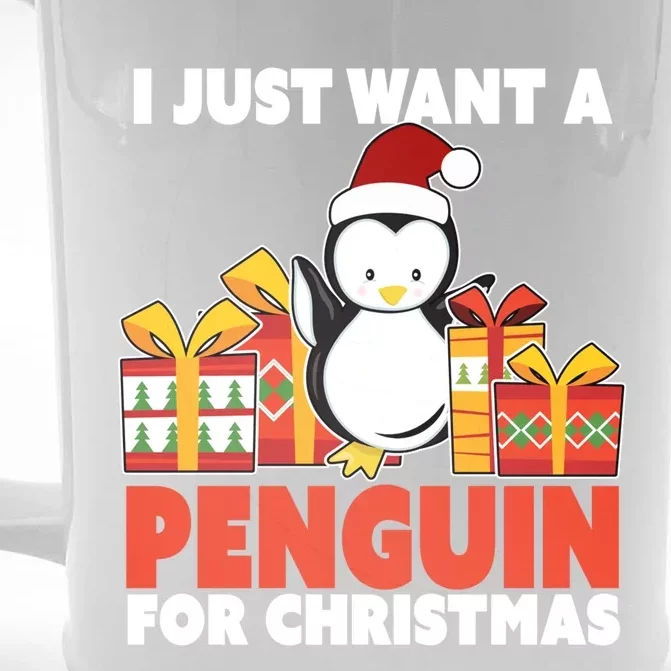 I Just Want A Penguin For Christmas Cute Penguin Christmas Gift Front & Back Beer Stein