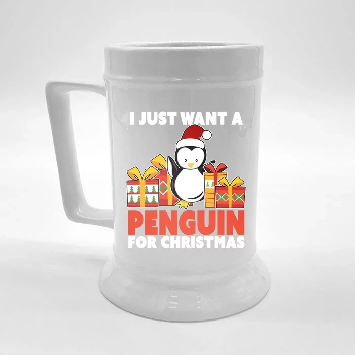 I Just Want A Penguin For Christmas Cute Penguin Christmas Gift Front & Back Beer Stein