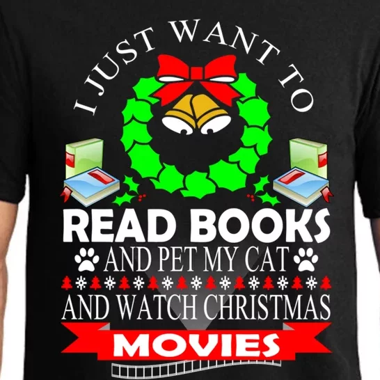 I Just Want To Read Books And Pet My Cat Christmas Movies Gift Pajama Set