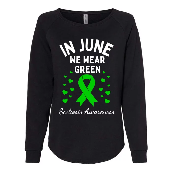 In June We Wear Green Ribbon Heart Scoliosis Awareness Gift Womens California Wash Sweatshirt