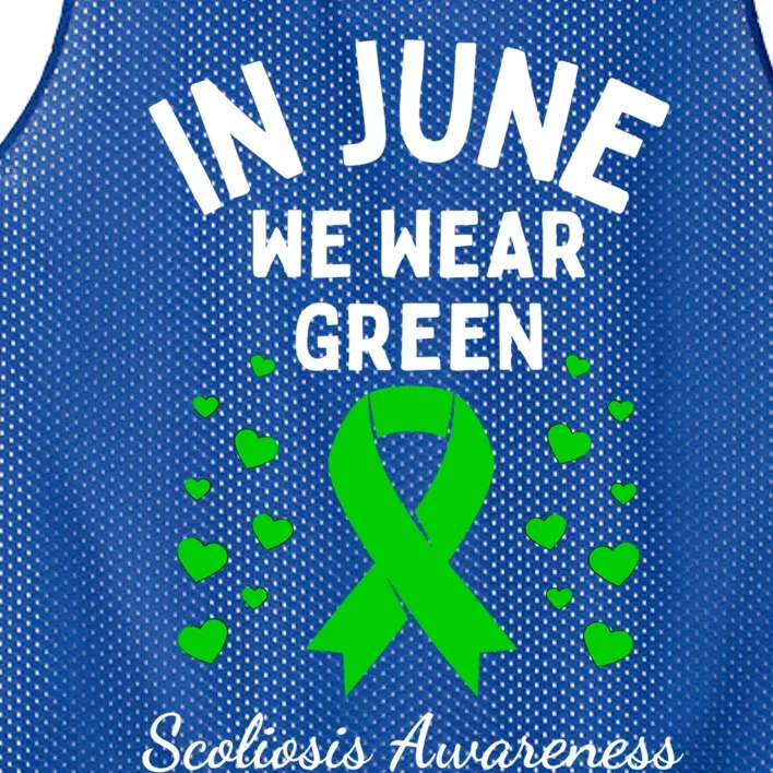 In June We Wear Green Ribbon Heart Scoliosis Awareness Gift Mesh Reversible Basketball Jersey Tank