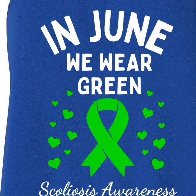 In June We Wear Green Ribbon Heart Scoliosis Awareness Gift Women's Racerback Tank