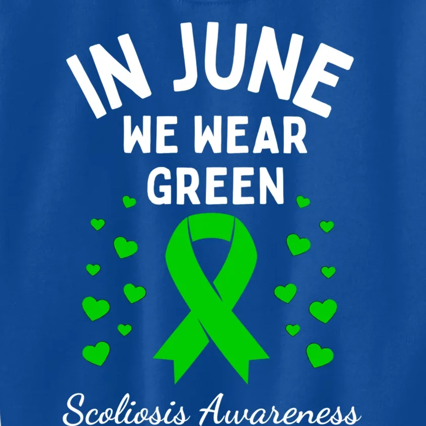 In June We Wear Green Ribbon Heart Scoliosis Awareness Gift Kids Sweatshirt