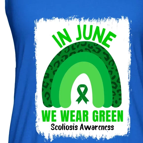 In June We Wear Green Scoliosis Awareness Leopard Rainbow Gift Ladies Essential Flowy Tank