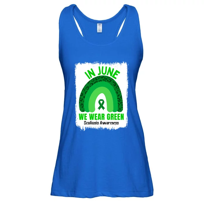 In June We Wear Green Scoliosis Awareness Leopard Rainbow Gift Ladies Essential Flowy Tank