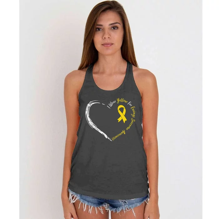 In July We Wear Yellow Ewing Sarcoma Awareness Ribbon Women's Knotted Racerback Tank