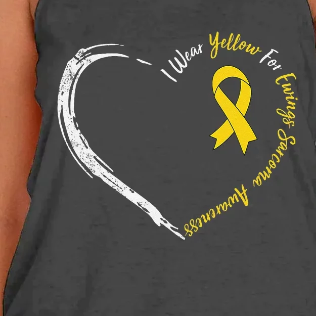 In July We Wear Yellow Ewing Sarcoma Awareness Ribbon Women's Knotted Racerback Tank