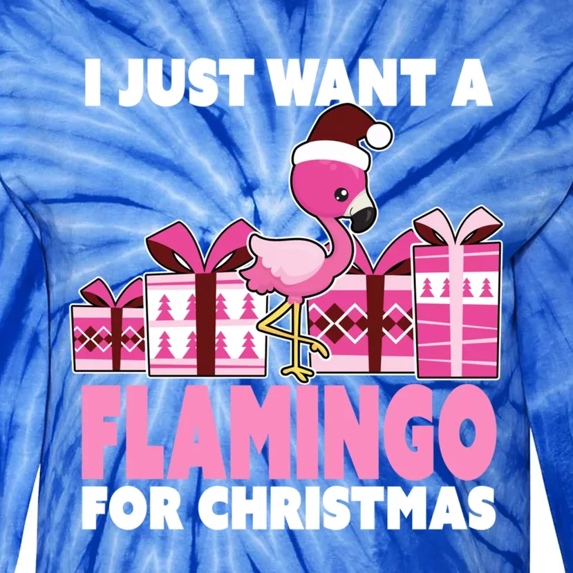 I Just Want A Flamingo For Christmas Flamingo Christmas Cute Gift Tie-Dye Long Sleeve Shirt