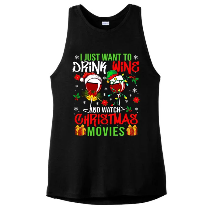 I Just Want To Wine And Watch Xmas Movies Santa Wines Funny Gift Ladies Tri-Blend Wicking Tank